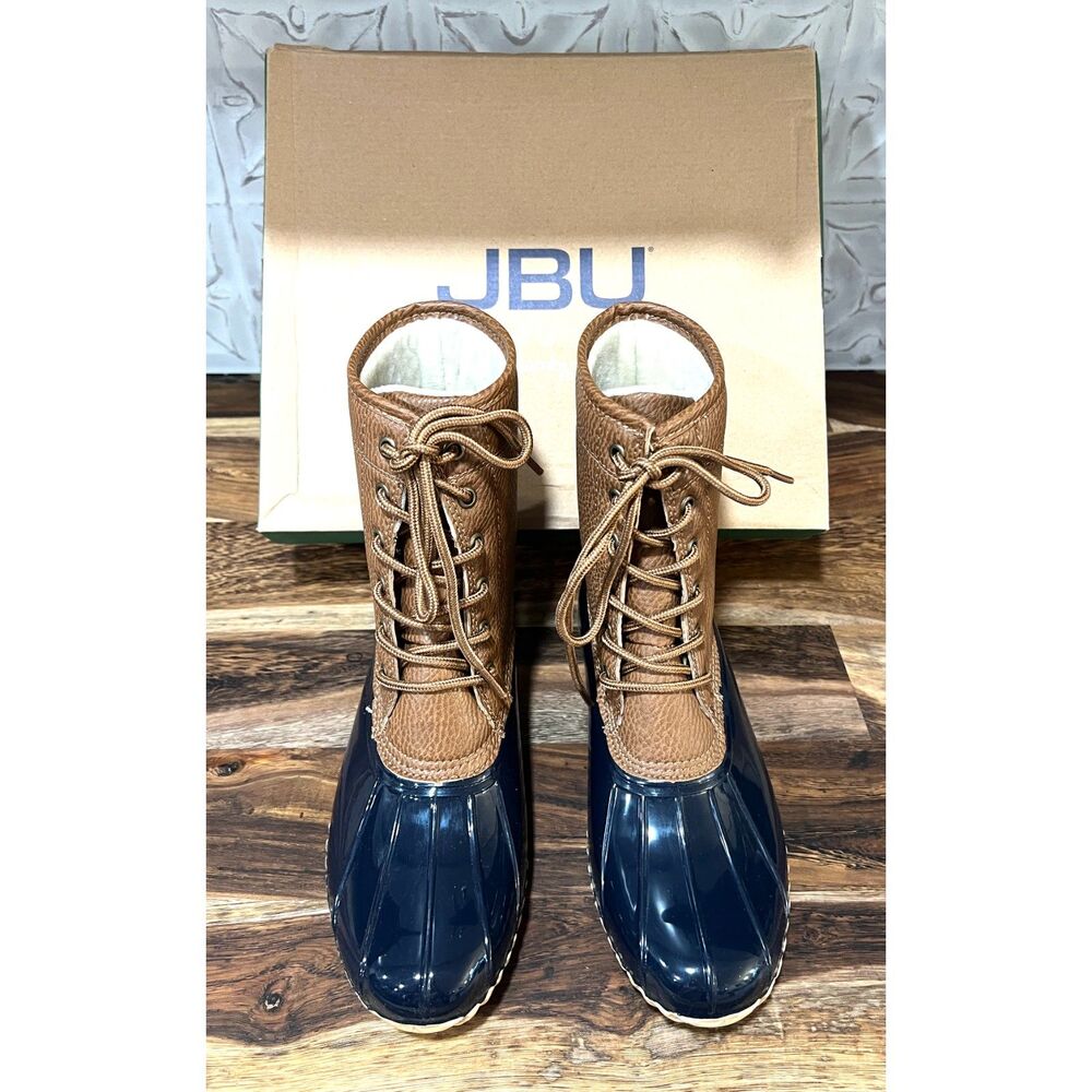 JBU Waterproof Navy Blue Maplewood Faux Fur Duck Boots Sz 6.5